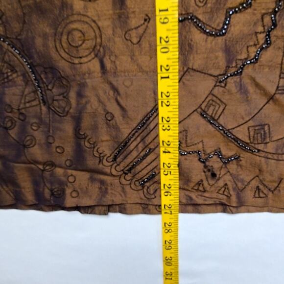 Vintage Bleu Bayou Silk Shirt Embroidered Small Brown Beaded Blouse 90s - Picture 14 of 14